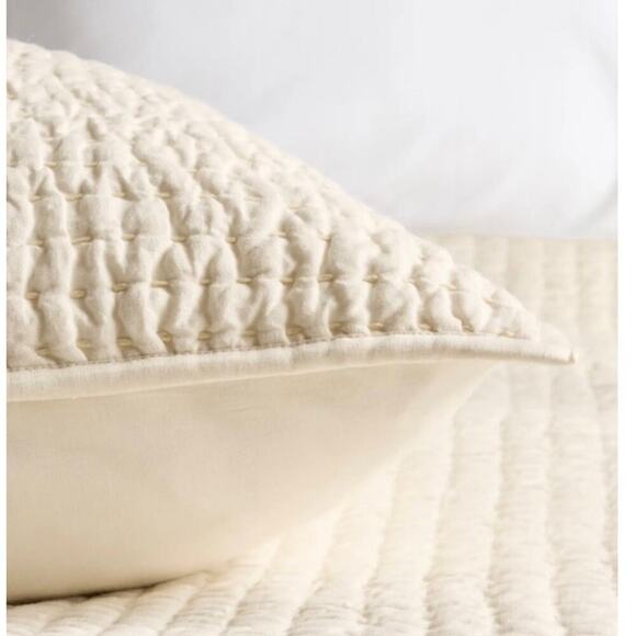 Quince European Linen Cotton Hand Stitch Quilted Euro Sham Ivory NWOT #22 - Picture 4 of 7